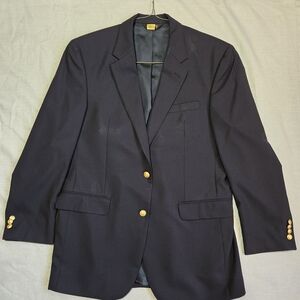 Jos. A. Bank Men's Navy Wool Blazer 44L Two-Button Double-Vent Gold Buttons